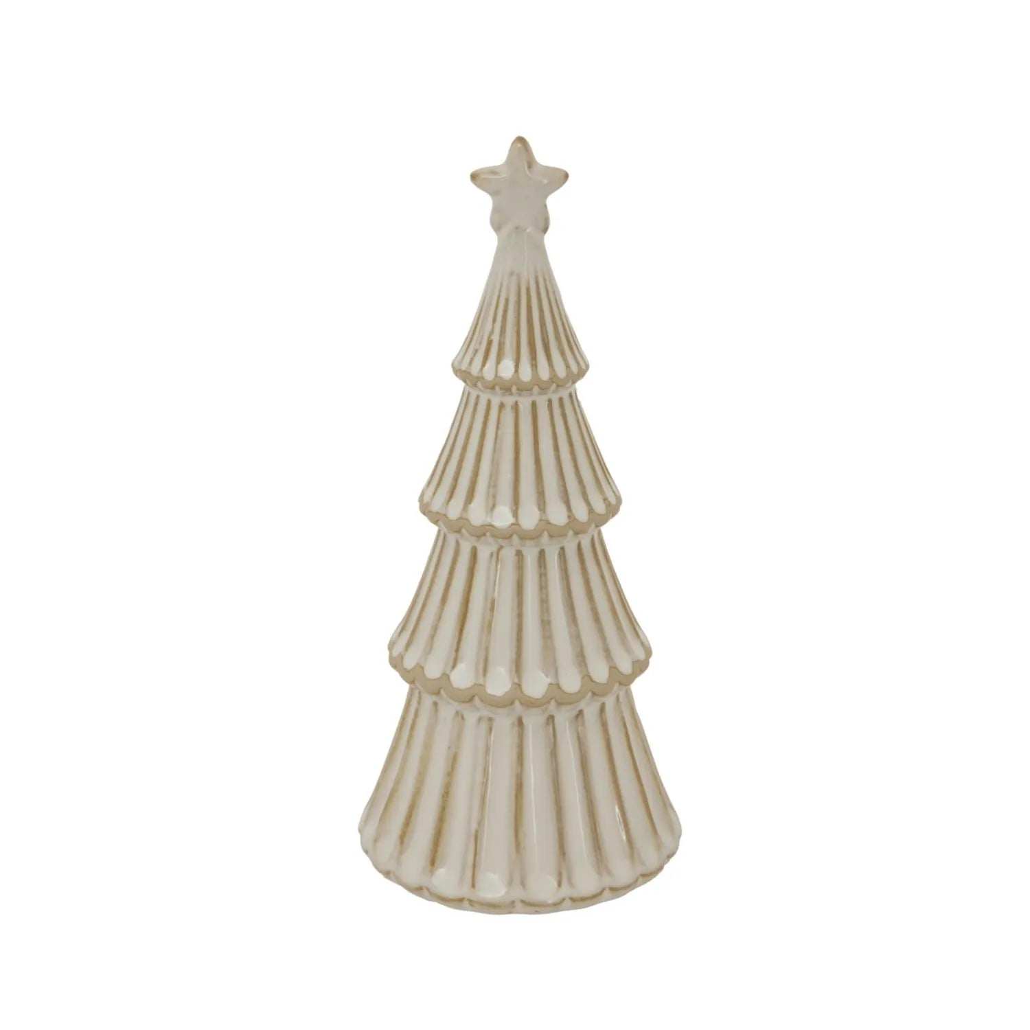 Medium White Snowy Ceramic Layered Christmas Tree Ornament with Star Topper – Festive Decorative Ornament 22x9x9cm | Click Style