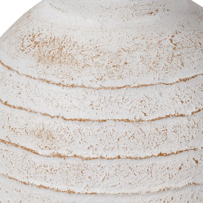 Medium White Wash Fibrestone Floor Standing Vase with Ribbed Texture – Distressed Stone-Effect Decorative Vase 38x32x32cm – Distressed White Wash Finish Close-Up | Click Style