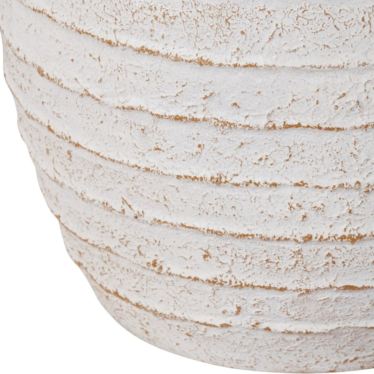 Medium White Wash Fibrestone Floor Standing Vase with Ribbed Texture – Distressed Stone-Effect Decorative Vase 38x32x32cm – Lower Ribbed Texture & Distressed Finish Close-Up | Click Style
