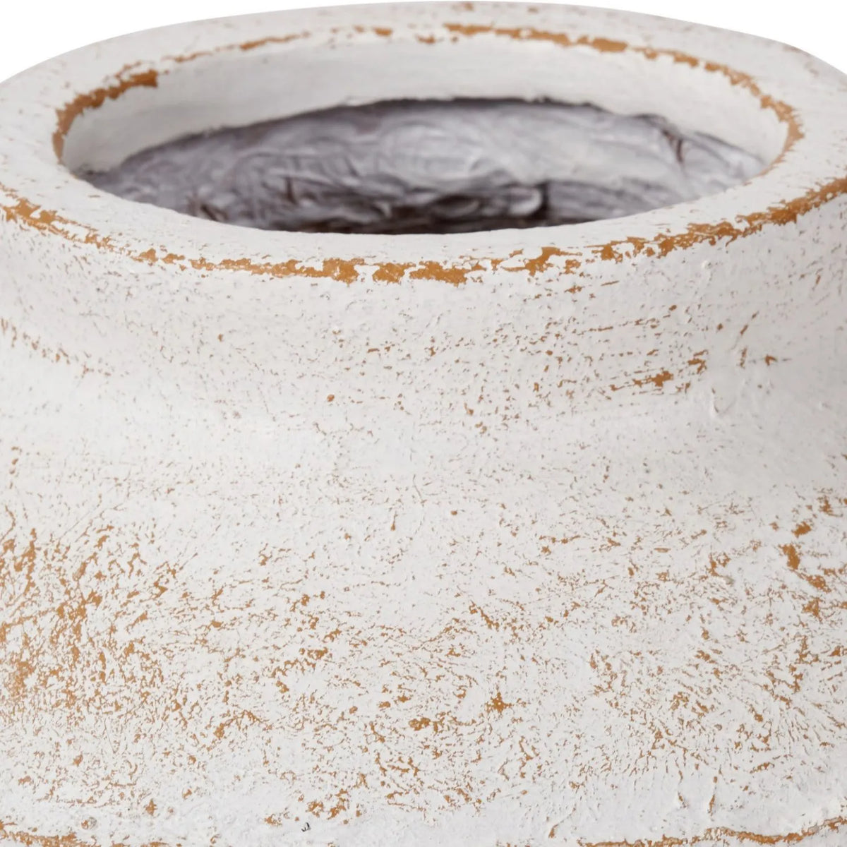 Medium White Wash Fibrestone Floor Standing Vase with Ribbed Texture – Distressed Stone-Effect Decorative Vase 38x32x32cm – Opening Rim & Upper Texture Close-Up | Click Style