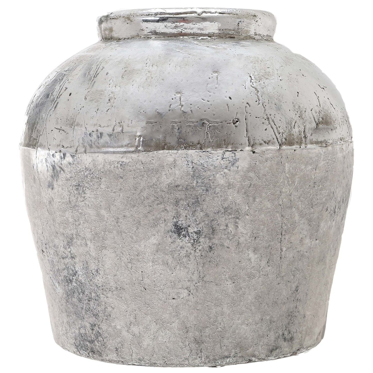 Metallic Two-Tone Silver Ceramic Vase with Vintage Distressed Finish 36cm
