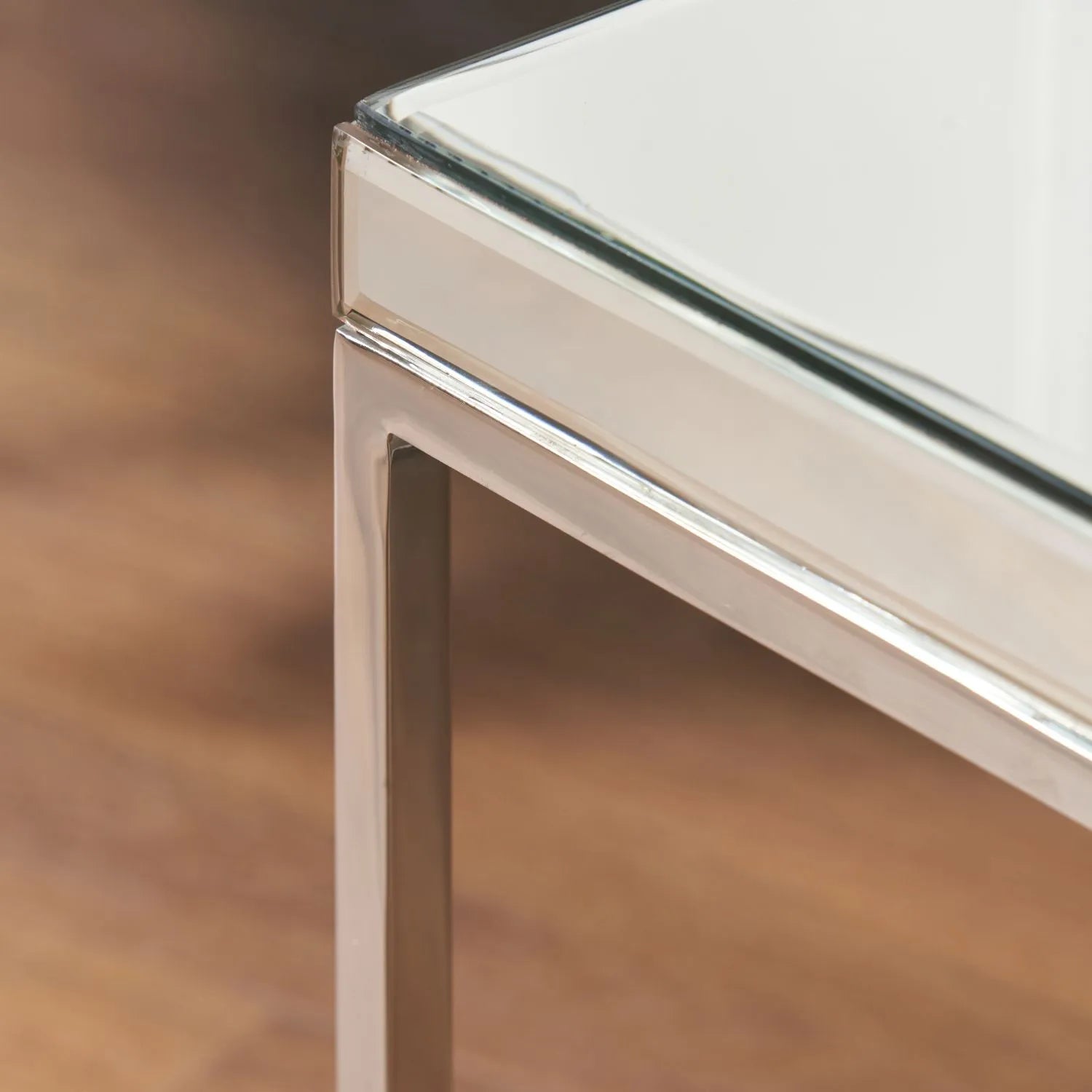 Mirrored Glass & Silver Metal Console Table with Bevelled Edge Mirrored Top and Slim Polished Metal Frame – Hallway Console Table 80x100x30cm | Click Style