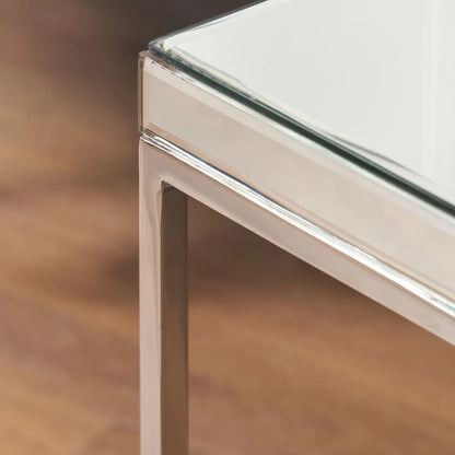 Mirrored Glass & Silver Metal Console Table with Bevelled Edge Mirrored Top and Slim Polished Metal Frame – Hallway Console Table 80x100x30cm | Click Style