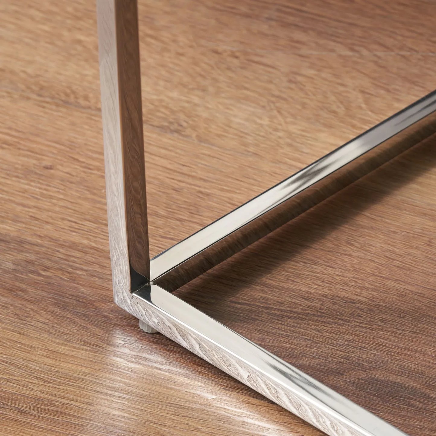 Mirrored Glass & Silver Metal Console Table with Bevelled Edge Mirrored Top and Slim Polished Metal Frame – Hallway Console Table 80x100x30cm | Click Style