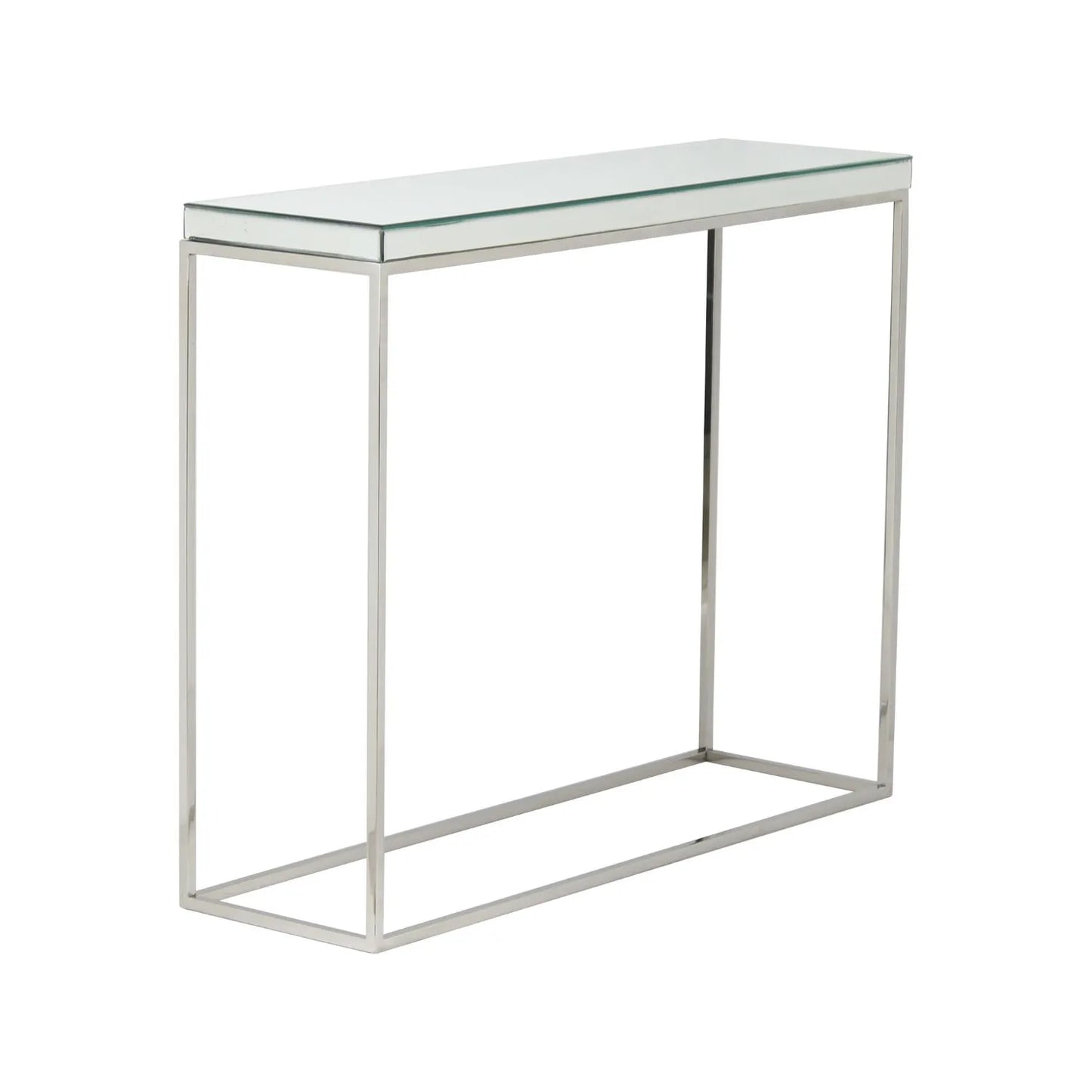 Mirrored Glass & Silver Metal Console Table with Bevelled Edge Mirrored Top and Slim Polished Metal Frame – Hallway Console Table 80x100x30cm | Click Style