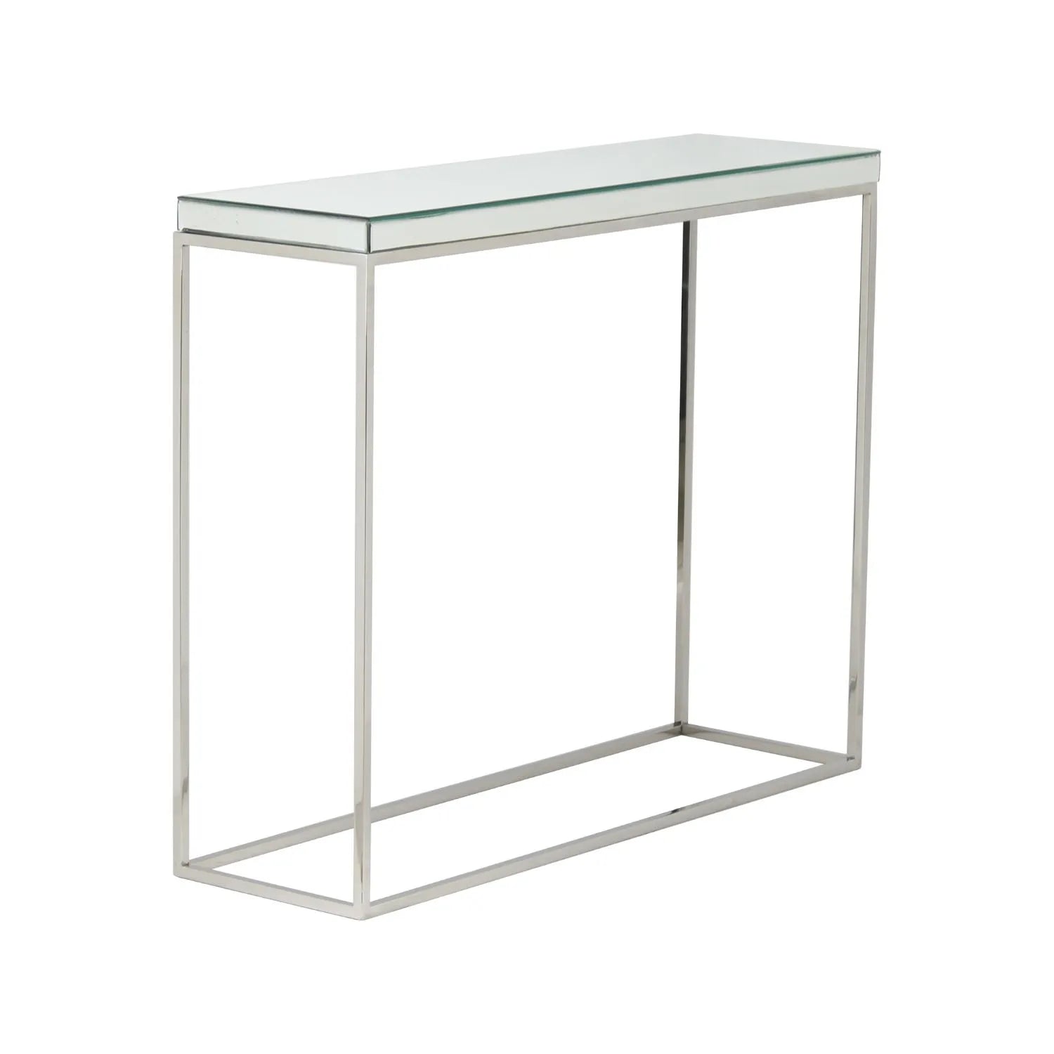 Mirrored Glass & Silver Metal Console Table with Bevelled Edge Mirrored Top and Slim Polished Metal Frame – Hallway Console Table 80x100x30cm | Click Style
