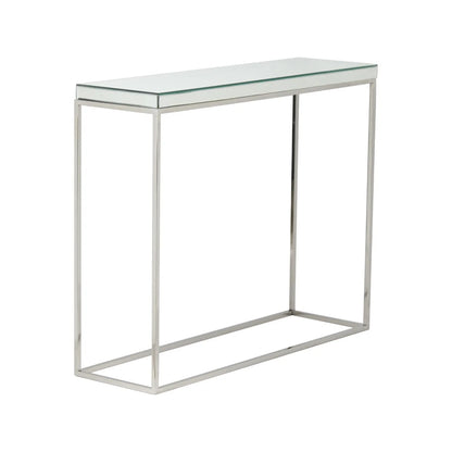 Mirrored Glass & Silver Metal Console Table with Bevelled Edge Mirrored Top and Slim Polished Metal Frame – Hallway Console Table 80x100x30cm | Click Style