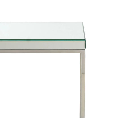 Mirrored Glass & Silver Metal Console Table with Bevelled Edge Mirrored Top and Slim Polished Metal Frame – Hallway Console Table 80x100x30cm | Click Style