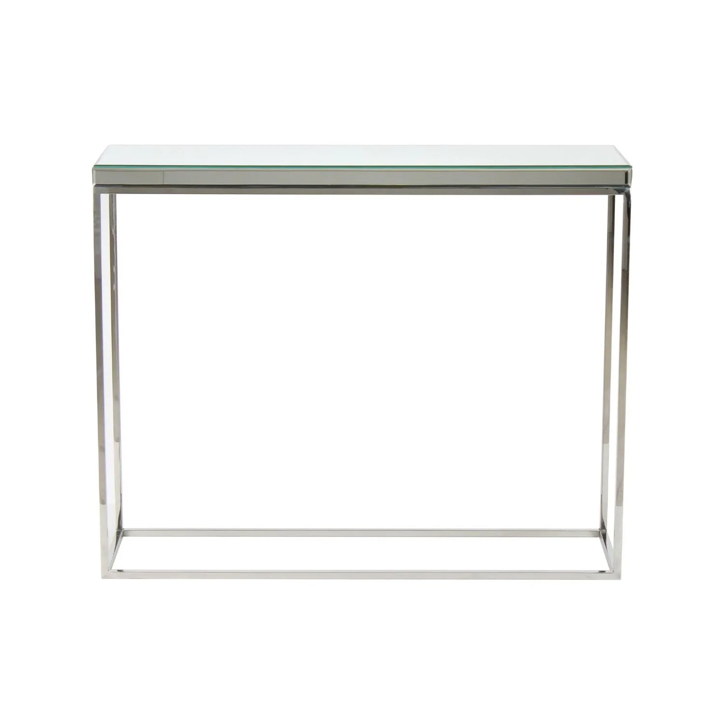 Mirrored Glass & Silver Metal Console Table with Bevelled Edge Mirrored Top and Slim Polished Metal Frame – Hallway Console Table 80x100x30cm | Click Style