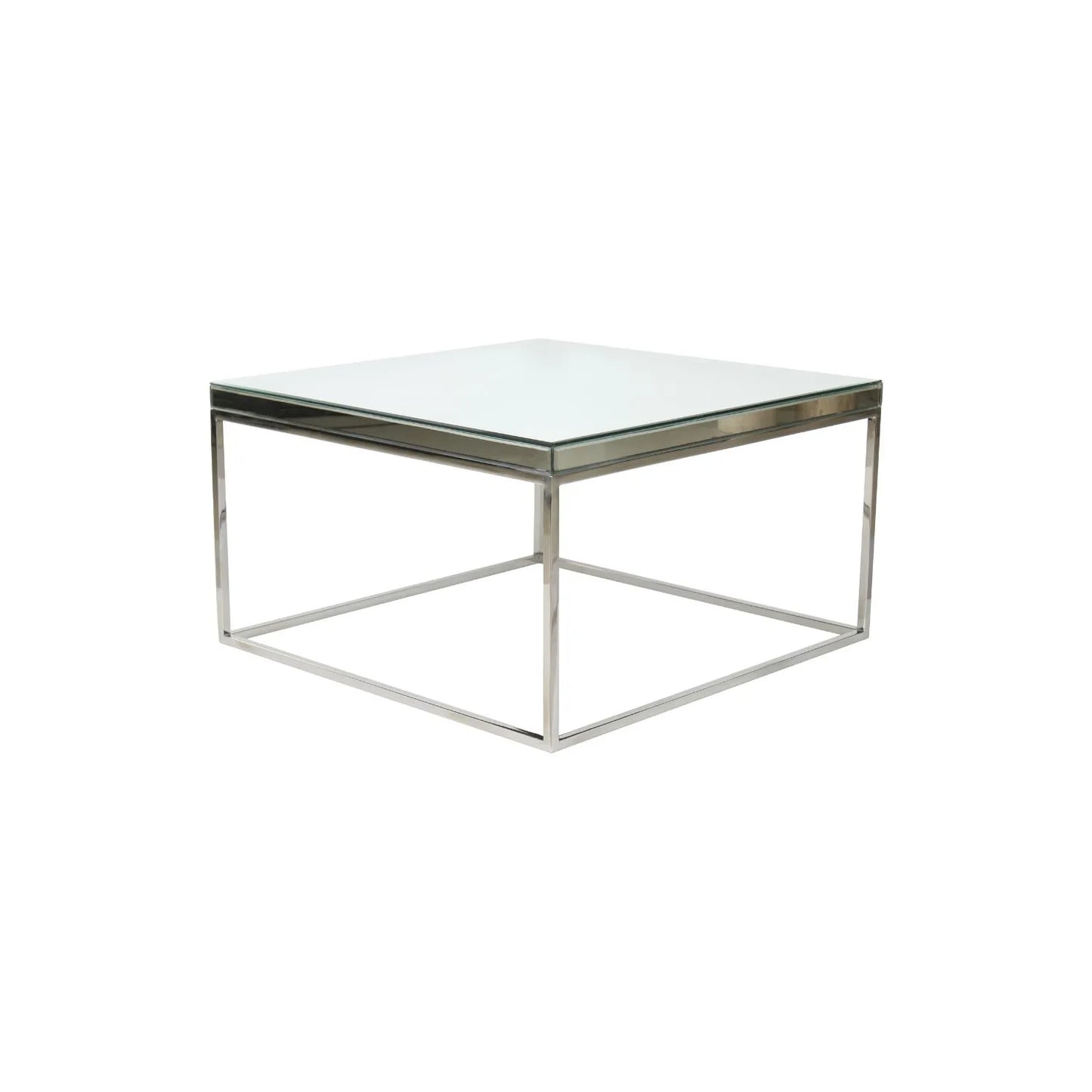 Mirrored Glass & Silver Metal Square Coffee Table with Bevelled Edge Mirrored Top and Polished Silver Metal Frame 40x70x70cm | Click Style