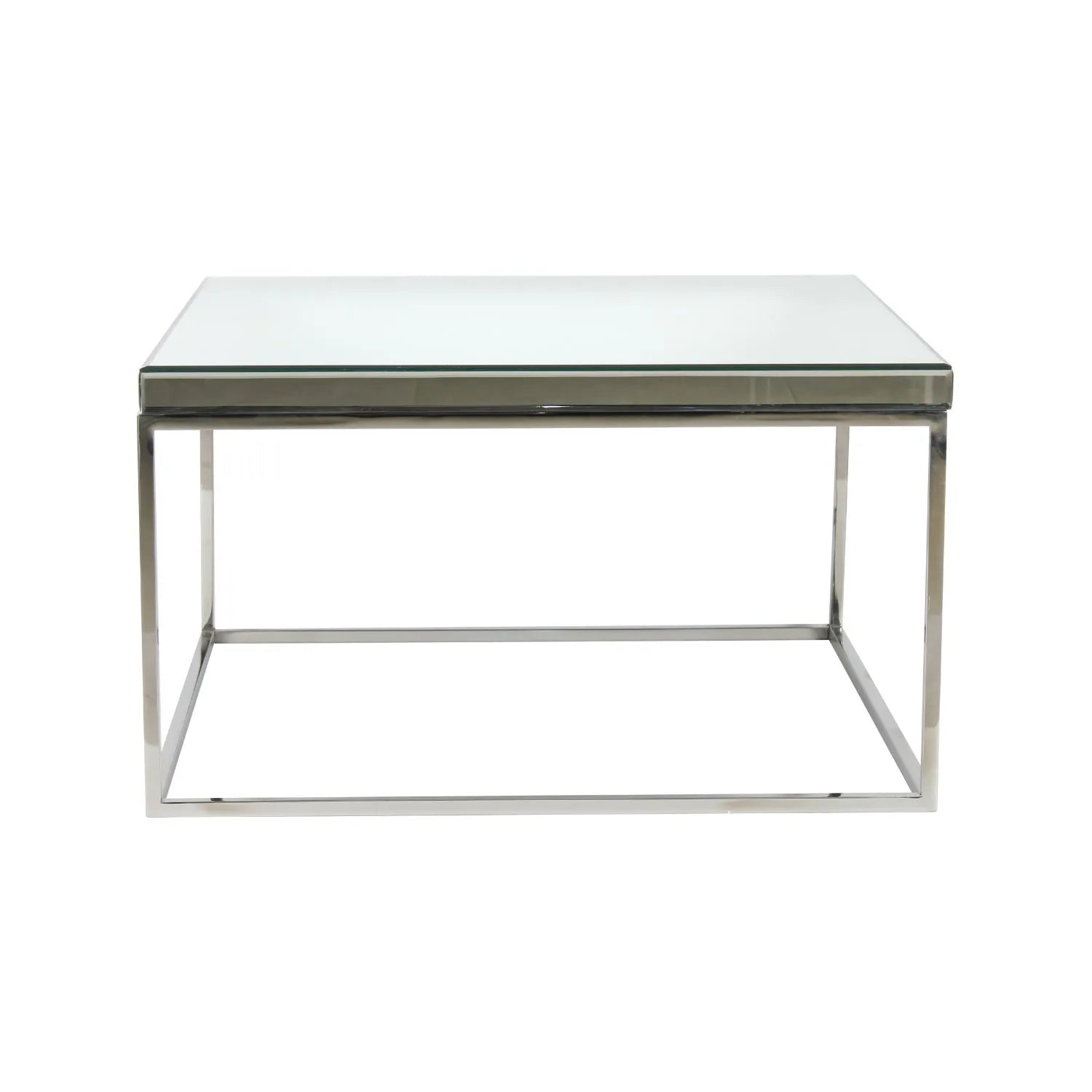 Mirrored Glass & Silver Metal Square Coffee Table with Bevelled Edge Mirrored Top and Polished Silver Metal Frame 40x70x70cm | Click Style