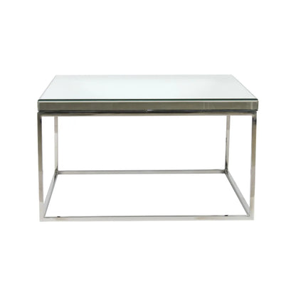 Mirrored Glass & Silver Metal Square Coffee Table with Bevelled Edge Mirrored Top and Polished Silver Metal Frame 40x70x70cm | Click Style