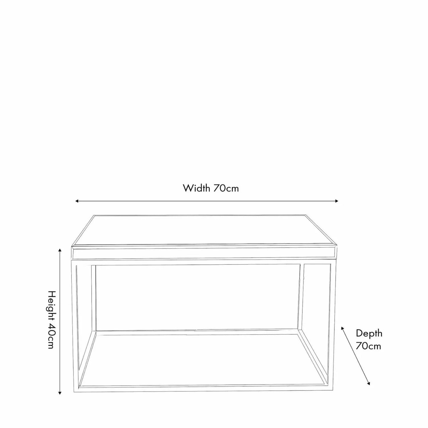 Mirrored Glass & Silver Metal Square Coffee Table with Bevelled Edge Mirrored Top and Polished Silver Metal Frame Dimensions 40x70x70cm | Click Style