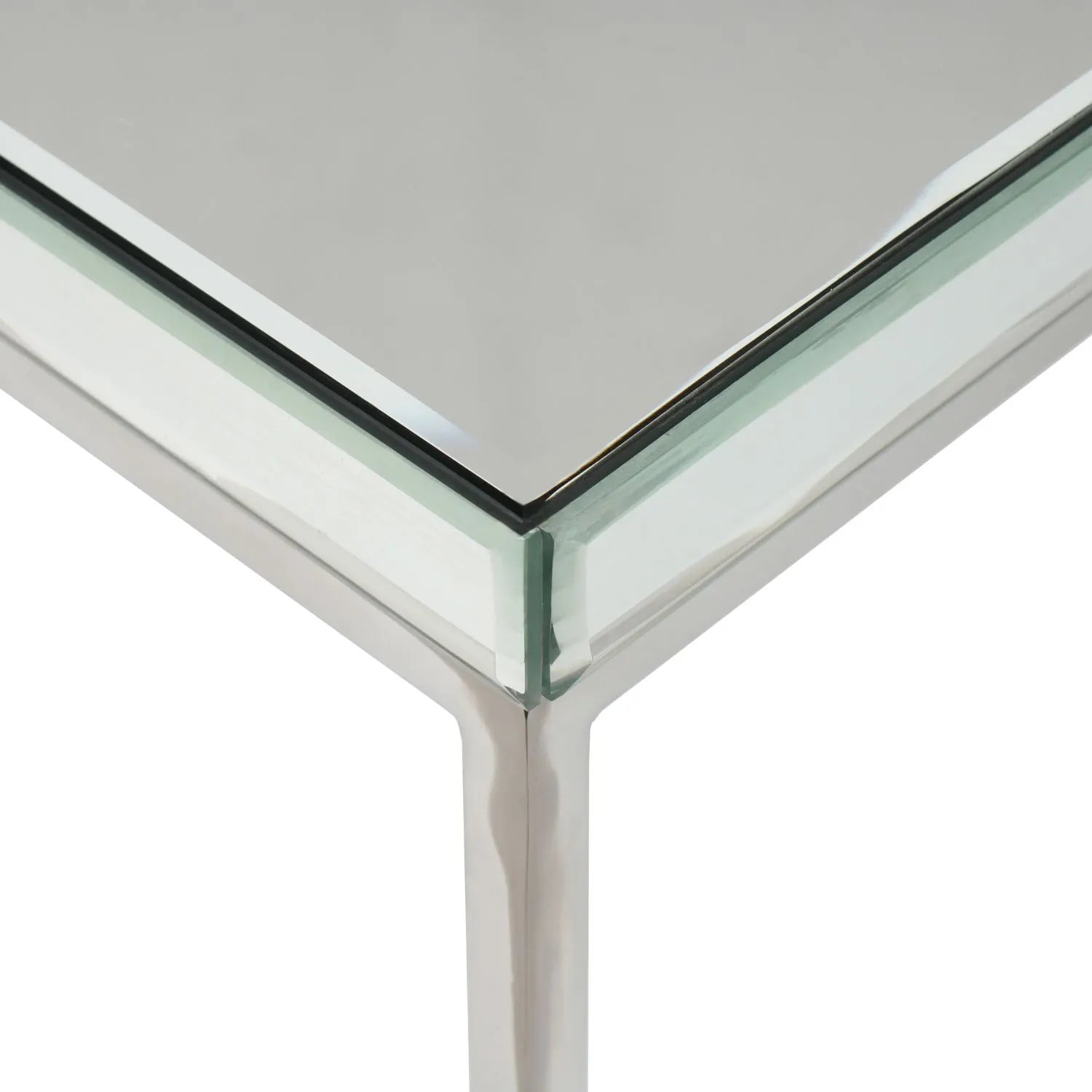 Mirrored Glass & Silver Metal Square Coffee Table with Bevelled Edge Mirrored Top and Polished Silver Metal Frame 40x70x70cm | Click Style