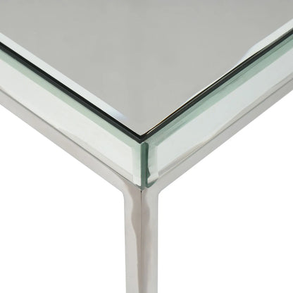 Mirrored Glass & Silver Metal Square Coffee Table with Bevelled Edge Mirrored Top and Polished Silver Metal Frame 40x70x70cm | Click Style