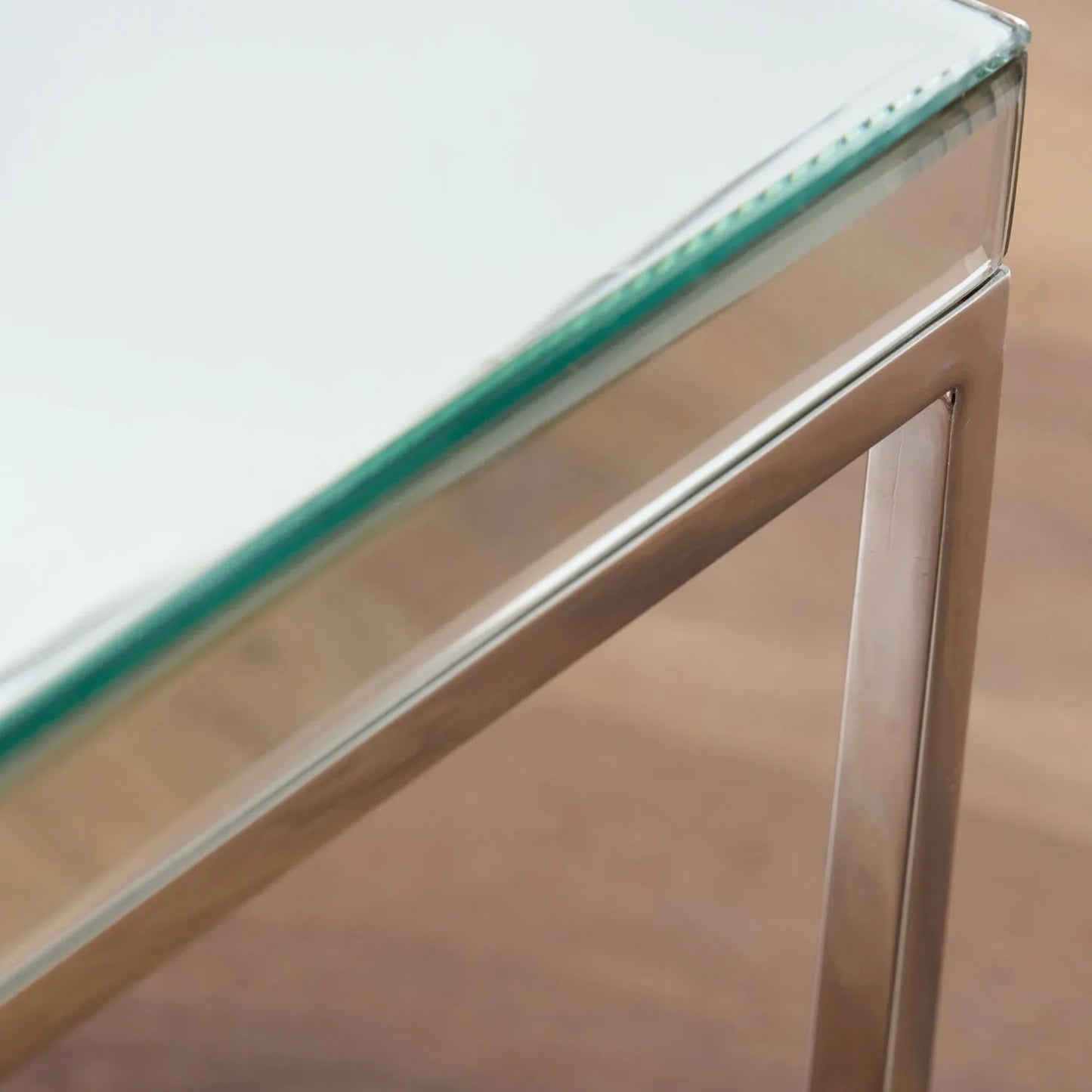 Mirrored Glass & Silver Metal Square Coffee Table with Bevelled Edge Mirrored Top and Polished Silver Metal Frame 40x70x70cm | Click Style