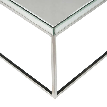 Mirrored Glass & Silver Metal Square Coffee Table with Bevelled Edge Mirrored Top and Polished Silver Metal Frame 40x70x70cm | Click Style