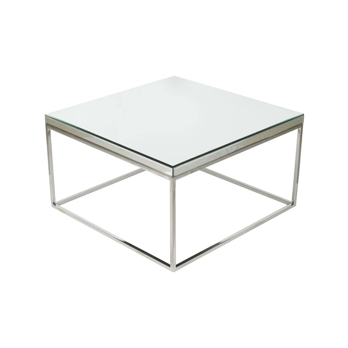 Mirrored Glass & Silver Metal Square Coffee Table with Bevelled Edge Mirrored Top and Polished Silver Metal Frame 40x70x70cm | Click Style