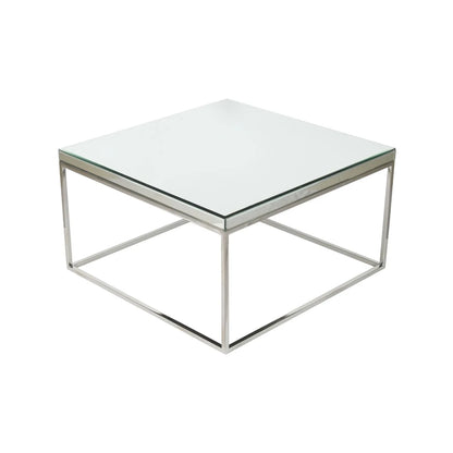 Mirrored Glass & Silver Metal Square Coffee Table with Bevelled Edge Mirrored Top and Polished Silver Metal Frame 40x70x70cm | Click Style
