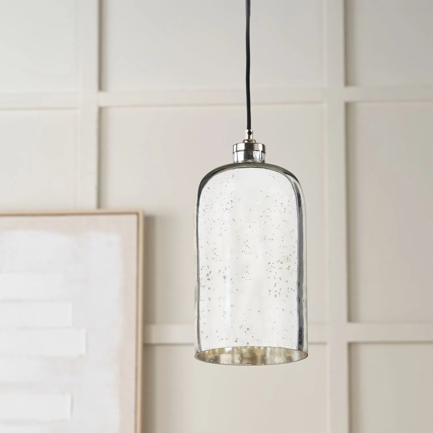 Mirrored Mercury Glass Bottle-Shaped Adjustable Pendant Light With Silver Fittings – Contemporary Hanging Ceiling Light 132x18x18cm | Click Style