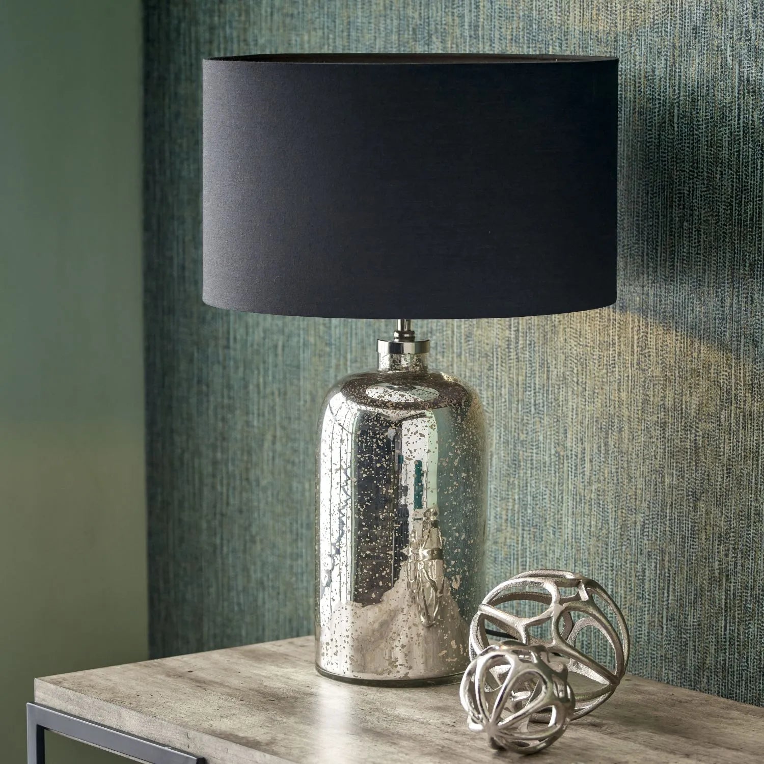 Mirrored Mercury Glass Bottle-Shaped Table Lamp Base With Silver Fittings – Contemporary Mottled Decorative Lamp Base 46x18x18cm | Click Style