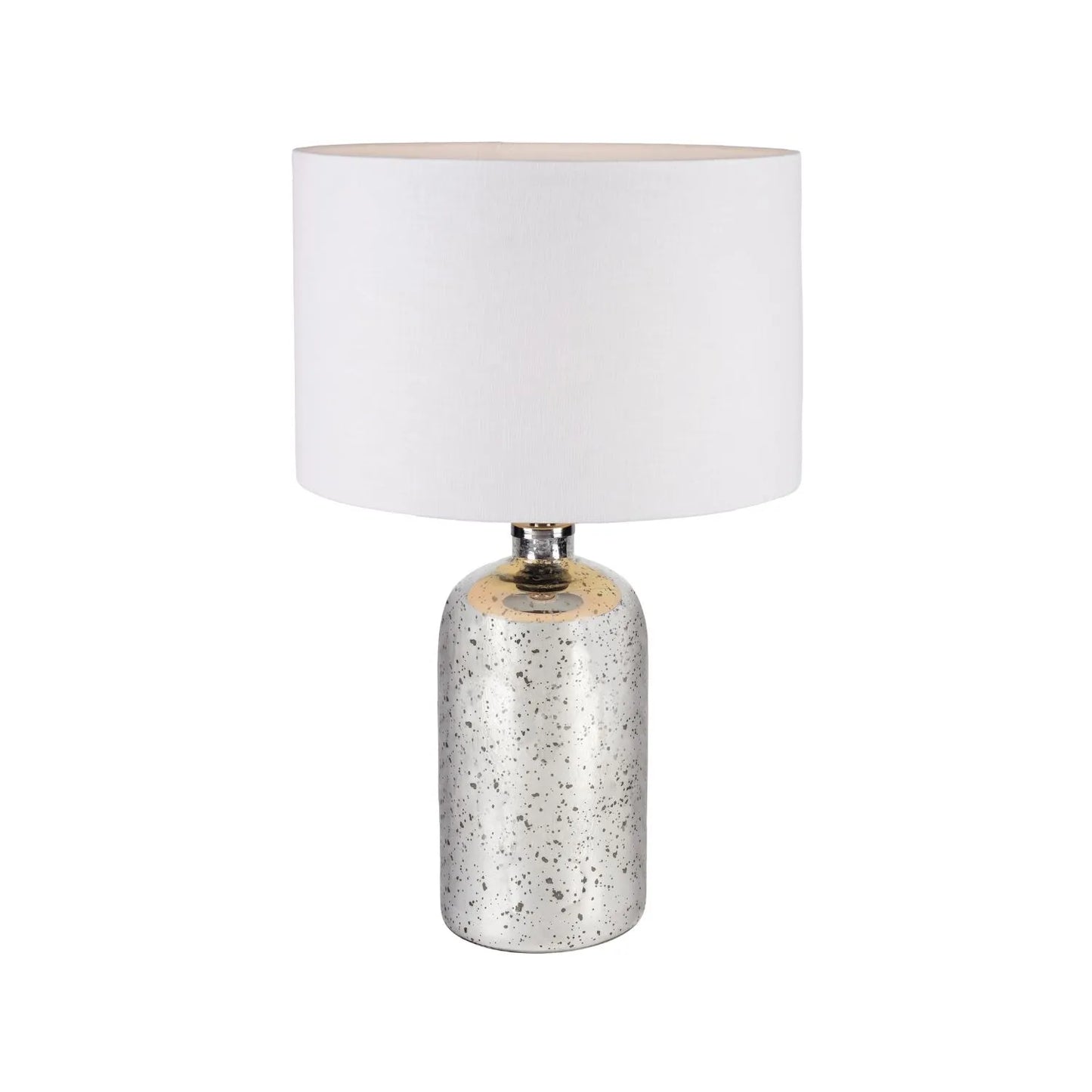 Mirrored Mercury Glass Bottle-Shaped Table Lamp With White Self-Lined Linen Drum Shade 67x40x40cm | Click Style