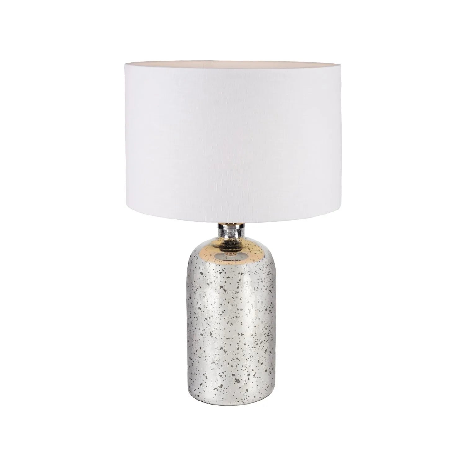 Mirrored Mercury Glass Bottle-Shaped Table Lamp With White Self-Lined Linen Drum Shade 67x40x40cm | Click Style