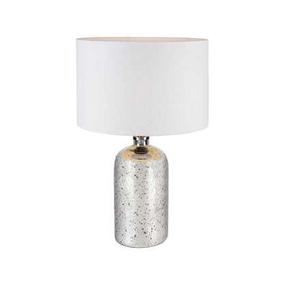 Mirrored Mercury Glass Bottle-Shaped Table Lamp With White Self-Lined Linen Drum Shade 67x40x40cm | Click Style