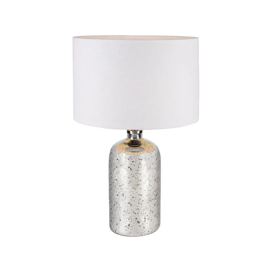 Mirrored Mercury Glass Bottle-Shaped Table Lamp With White Self-Lined Linen Drum Shade 67x40x40cm | Click Style