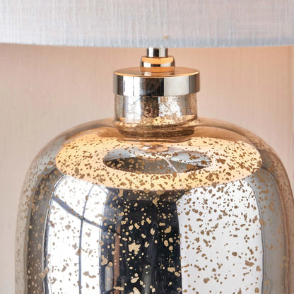 Mirrored Mercury Glass Bottle-Shaped Table Lamp With White Self-Lined Linen Drum Shade 67x40x40cm | Click Style