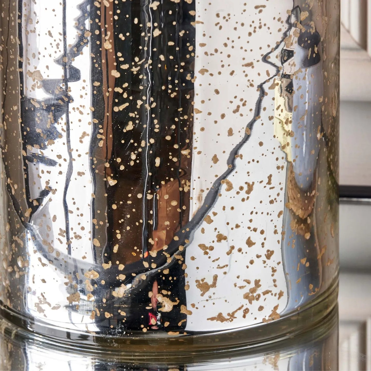 Mirrored Mercury Glass Bottle-Shaped Table Lamp With White Self-Lined Linen Drum Shade 67x40x40cm | Click Style