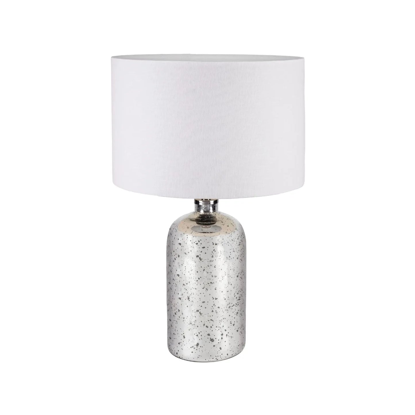 Mirrored Mercury Glass Bottle-Shaped Table Lamp With White Self-Lined Linen Drum Shade 67x40x40cm | Click Style