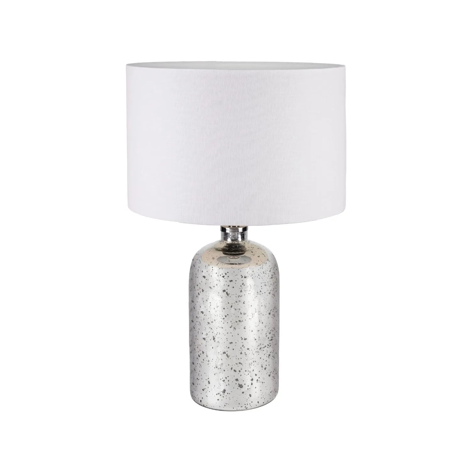 Mirrored Mercury Glass Bottle-Shaped Table Lamp With White Self-Lined Linen Drum Shade 67x40x40cm | Click Style