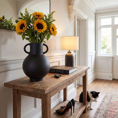 Modern Matt Black Metal Amphora Vase with Twin Handles and Greek Inspired Silhouette | Click Style