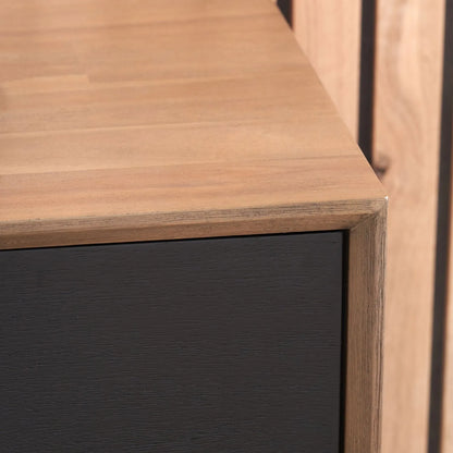 Modern Scandi Black & Natural Acacia Wood 4-Door Sideboard with Cut-Out Handles & Internal Shelves – Contemporary Wooden Storage Cabinet 80x160x45cm | Click Style