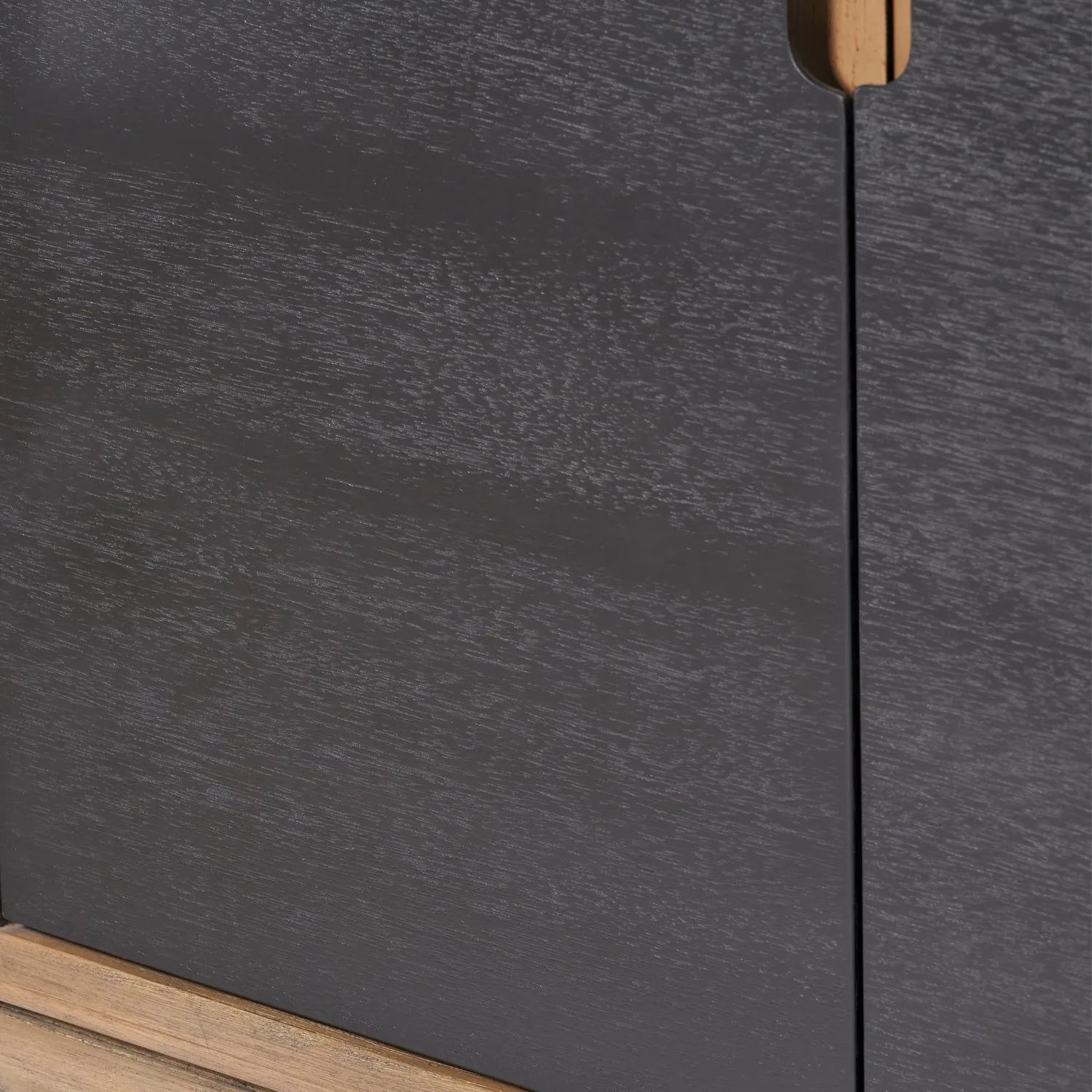 Modern Scandi Black & Natural Acacia Wood 4-Door Sideboard with Cut-Out Handles & Internal Shelves – Contemporary Wooden Storage Cabinet 80x160x45cm | Click Style