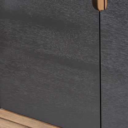 Modern Scandi Black & Natural Acacia Wood 4-Door Sideboard with Cut-Out Handles & Internal Shelves – Contemporary Wooden Storage Cabinet 80x160x45cm | Click Style
