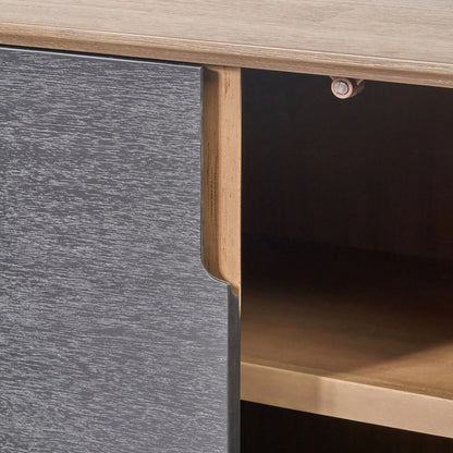 Modern Scandi Black & Natural Acacia Wood 4-Door Sideboard with Cut-Out Handles & Internal Shelves – Contemporary Wooden Storage Cabinet 80x160x45cm | Click Style