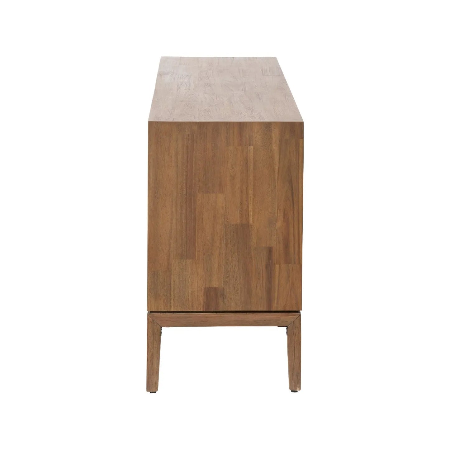 Modern Scandi Black & Natural Acacia Wood 4-Door Sideboard with Cut-Out Handles & Internal Shelves – Contemporary Wooden Storage Cabinet 80x160x45cm | Click Style