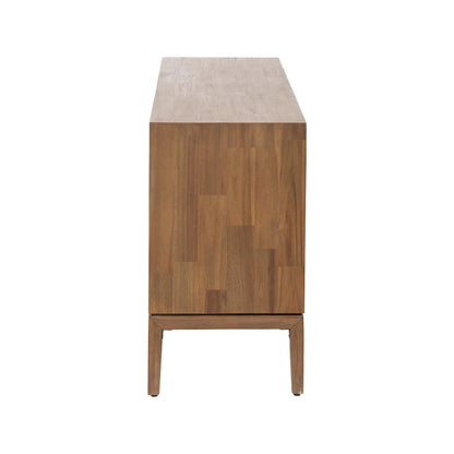 Modern Scandi Black & Natural Acacia Wood 4-Door Sideboard with Cut-Out Handles & Internal Shelves – Contemporary Wooden Storage Cabinet 80x160x45cm | Click Style