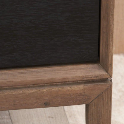 Modern Scandi Black & Natural Acacia Wood 4-Door Sideboard with Cut-Out Handles & Internal Shelves – Contemporary Wooden Storage Cabinet 80x160x45cm | Click Style