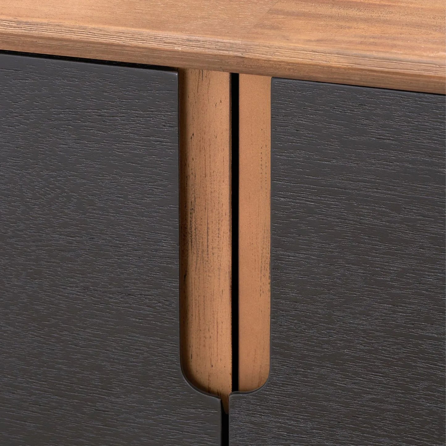 Modern Scandi Black & Natural Acacia Wood 4-Door Sideboard with Cut-Out Handles & Internal Shelves – Contemporary Wooden Storage Cabinet 80x160x45cm | Click Style