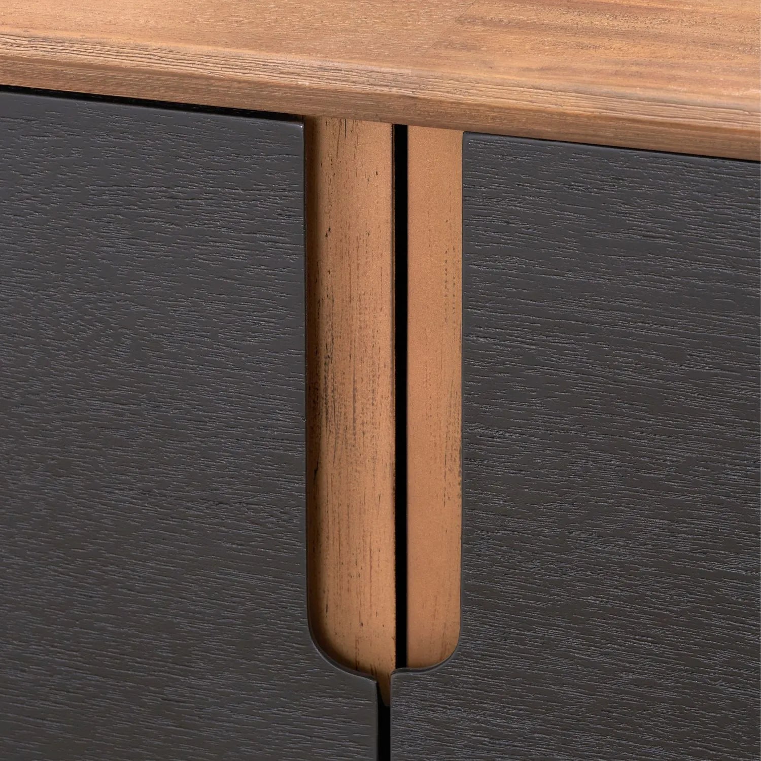 Modern Scandi Black & Natural Acacia Wood 4-Door Sideboard with Cut-Out Handles & Internal Shelves – Contemporary Wooden Storage Cabinet 80x160x45cm | Click Style
