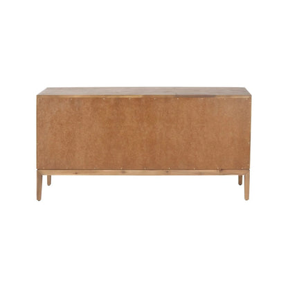 Modern Scandi Black & Natural Acacia Wood 4-Door Sideboard with Cut-Out Handles & Internal Shelves – Contemporary Wooden Storage Cabinet  Back 80x160x45cm | Click Style