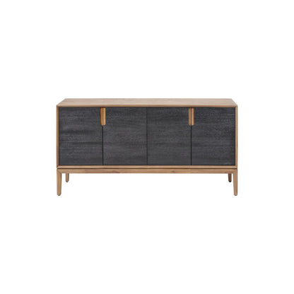 Modern Scandi Black & Natural Acacia Wood 4-Door Sideboard with Cut-Out Handles & Internal Shelves – Contemporary Wooden Storage Cabinet 80x160x45cm | Click Style