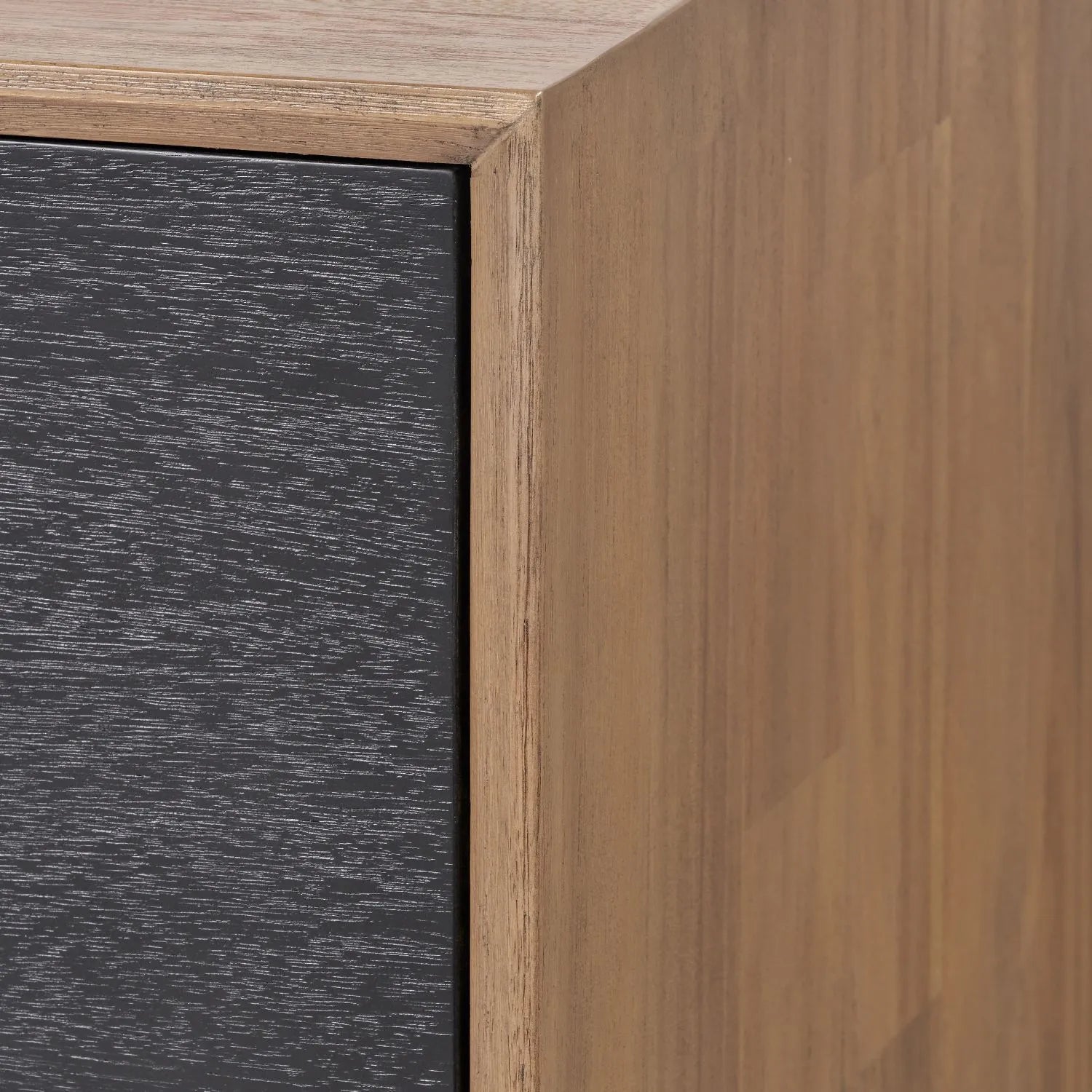 Modern Scandi Black & Natural Acacia Wood 4-Door Sideboard with Cut-Out Handles & Internal Shelves – Contemporary Wooden Storage Cabinet 80x160x45cm | Click Style