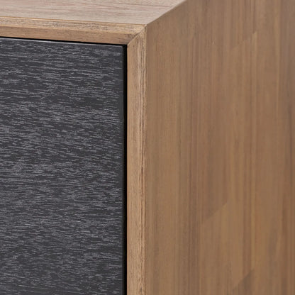 Modern Scandi Black & Natural Acacia Wood 4-Door Sideboard with Cut-Out Handles & Internal Shelves – Contemporary Wooden Storage Cabinet 80x160x45cm | Click Style