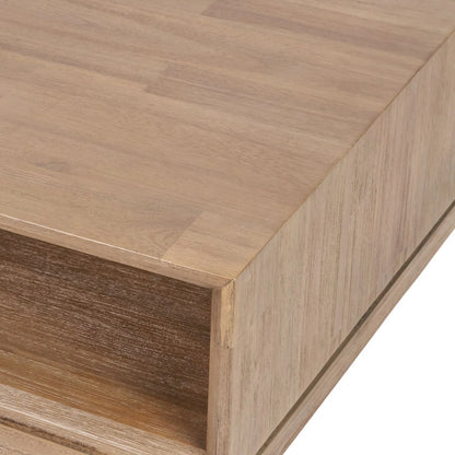 Modern Scandi Black & Natural Acacia Wood Coffee Table with Cut-Out Handle Drawer & Open Shelf – Contemporary Low Wooden Living Room Coffee Table 41x120x60cm | Click Style