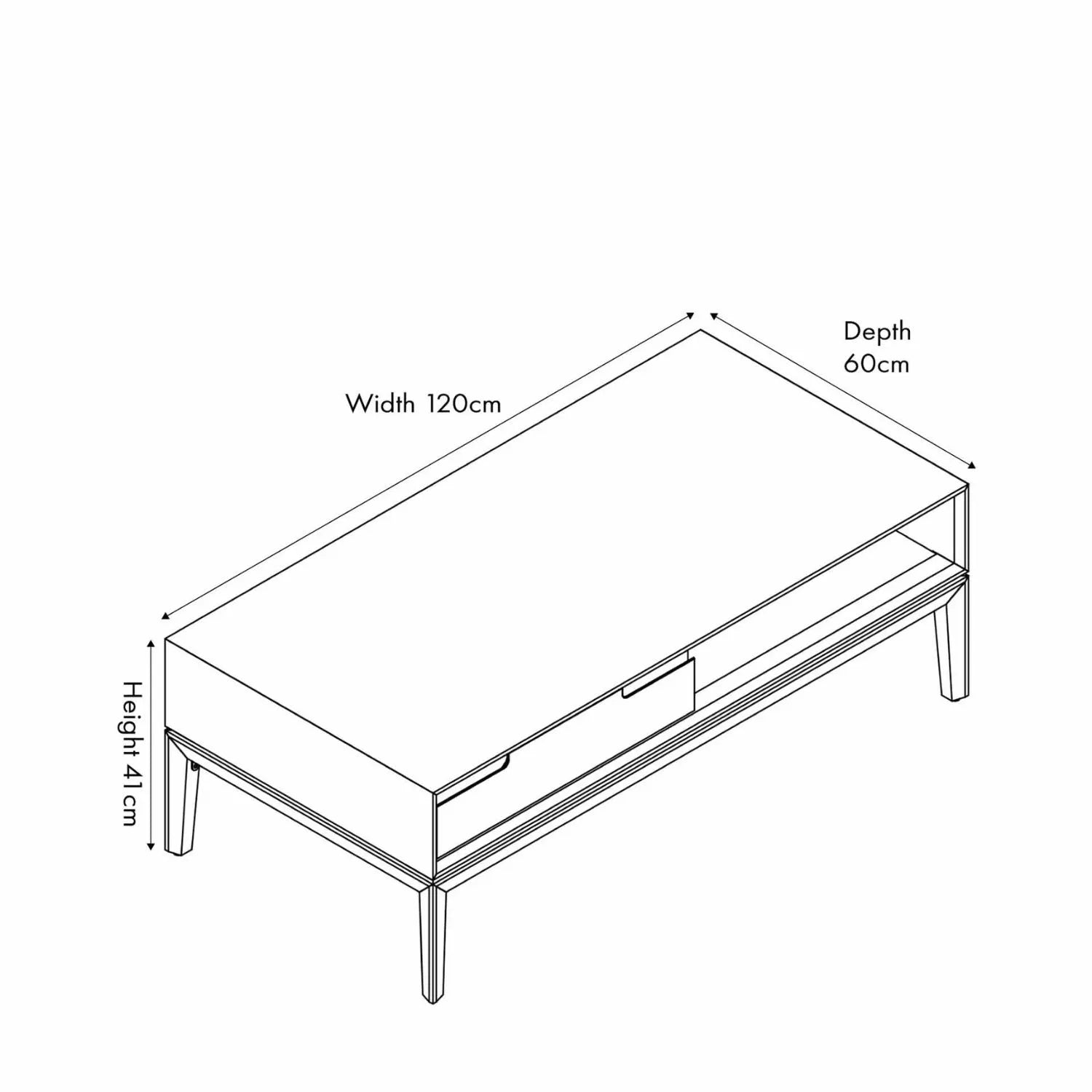 Modern Scandi Black & Natural Acacia Wood Coffee Table with Cut-Out Handle Drawer & Open Shelf – Contemporary Low Wooden Living Room Coffee Table Dimensions 41x120x60cm | Click Style