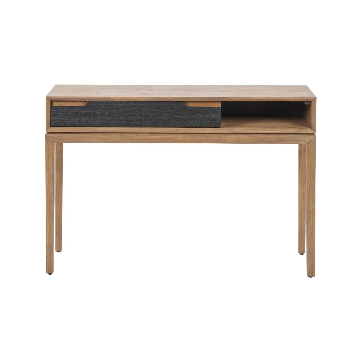 Modern Scandi Black & Natural Acacia Wood Console Table with Drawer & Open Shelf – Contemporary Wooden Hallway Table 80x120x40cm | Click Style